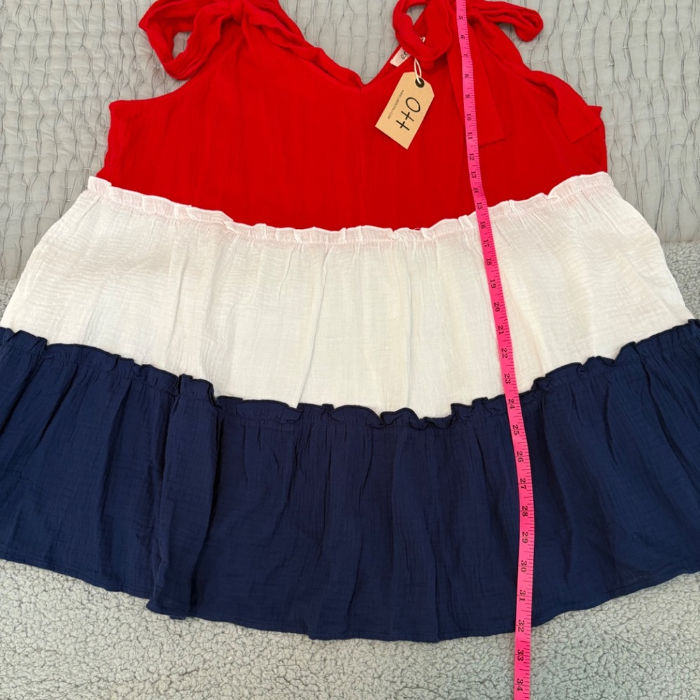 Ott Red White & Blue Gauze Top 3X - Picture 5 of 8